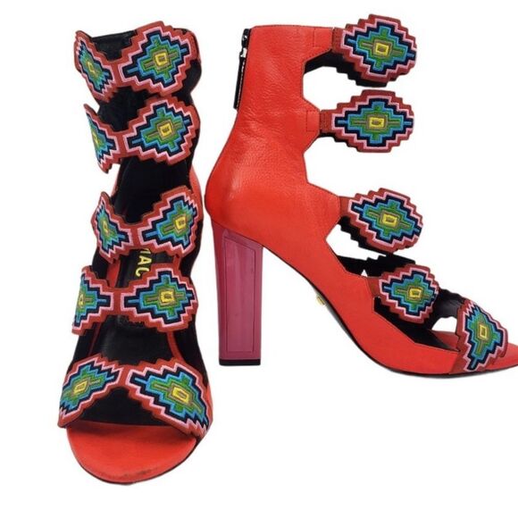 Kat Maconie Leather Aztec Embroidery Thea Sandals - Picture 1 of 10